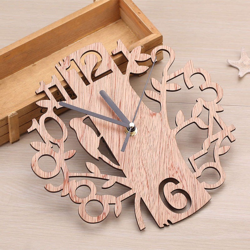 Tree Shape Wall Clock Real 3D Diy Wall Watches Living Room Home Decor