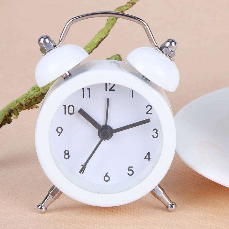 Mini Cartoon Dial Number Round Desk Children Metal Alarm Clock(White)