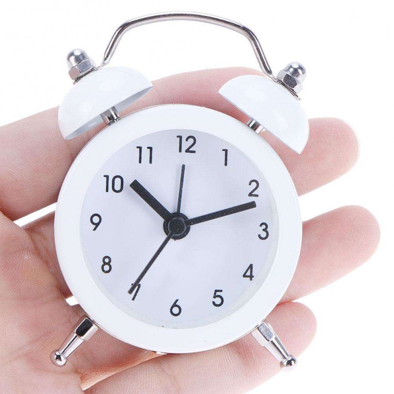 Mini Cartoon Dial Number Round Desk Children Metal Alarm Clock(White)