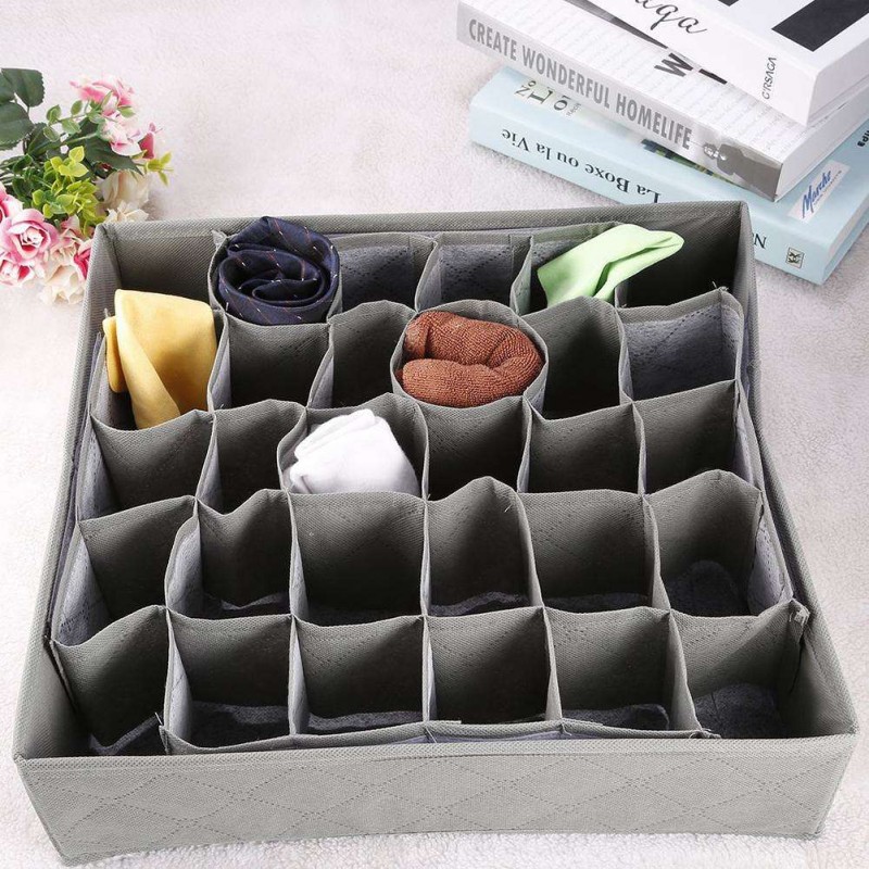 Household 30 Cell Wardrobe Underwear Organizer Detachable Ties Storage Box