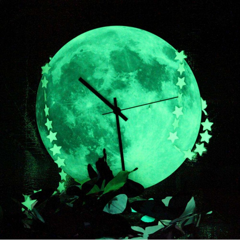 30cm Glowing Moon Wall Clock Waterproof PVC Acrylic Luminous Hanging Clock