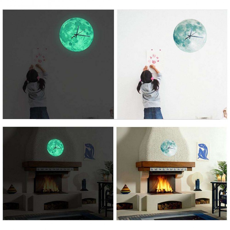 30cm Glowing Moon Wall Clock Waterproof PVC Acrylic Luminous Hanging Clock