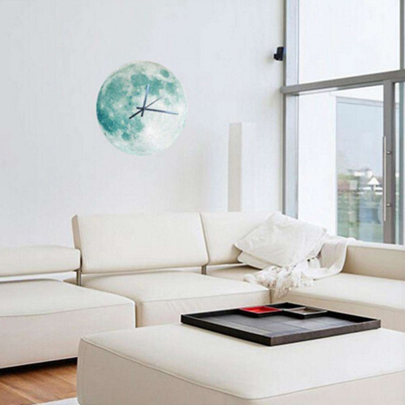 30cm Glowing Moon Wall Clock Waterproof PVC Acrylic Luminous Hanging Clock