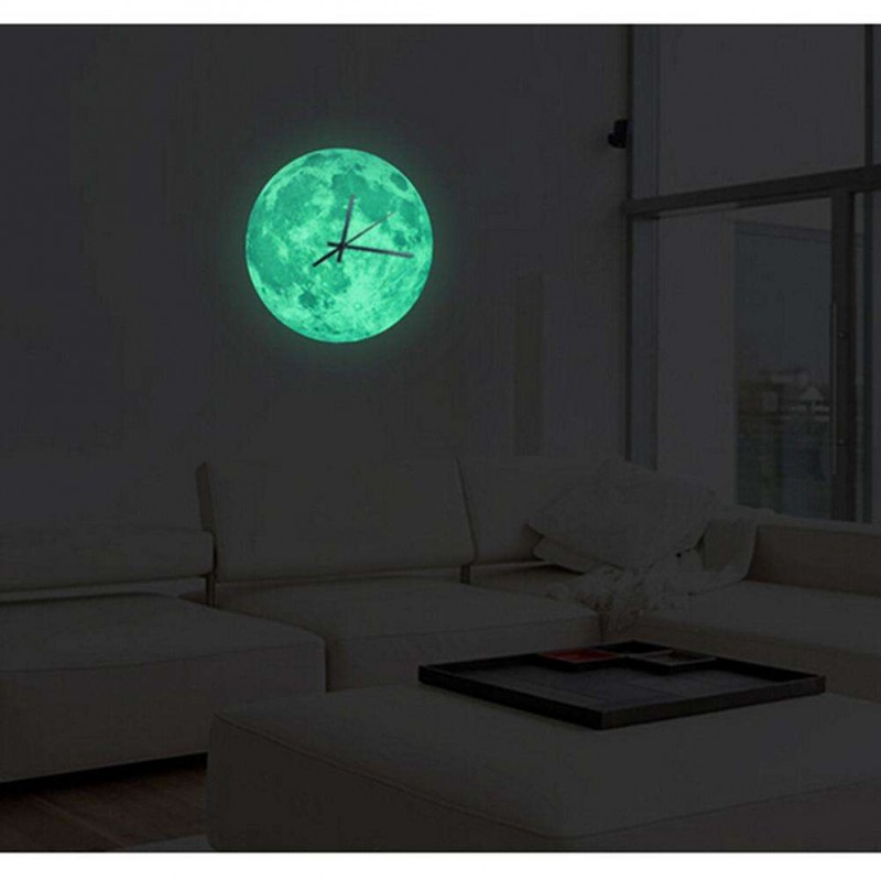 30cm Glowing Moon Wall Clock Waterproof PVC Acrylic Luminous Hanging Clock