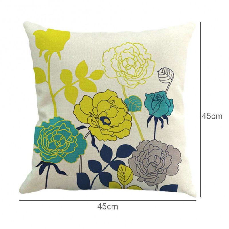 Flower Print Linen Sofa Throw Pillow Case Waist Cushion Cover Home Decor(B)