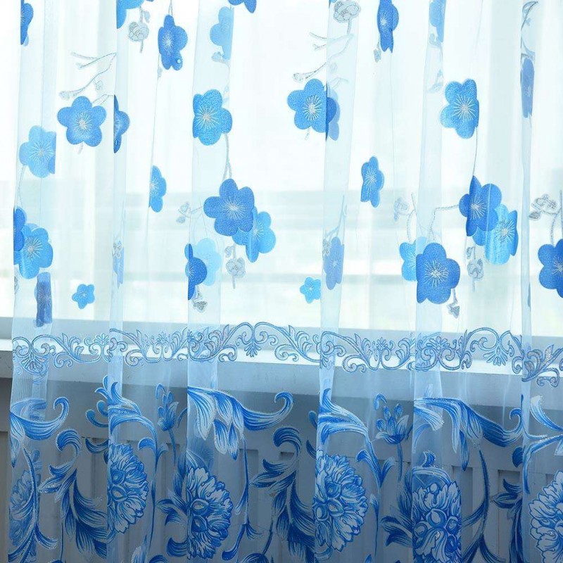 Primrose Yarn Tulle Living Window Curtain Screening for Home Decor(Blue)