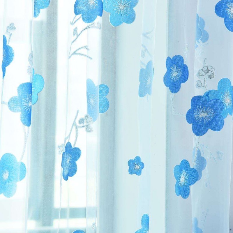 Primrose Yarn Tulle Living Window Curtain Screening for Home Decor(Blue)