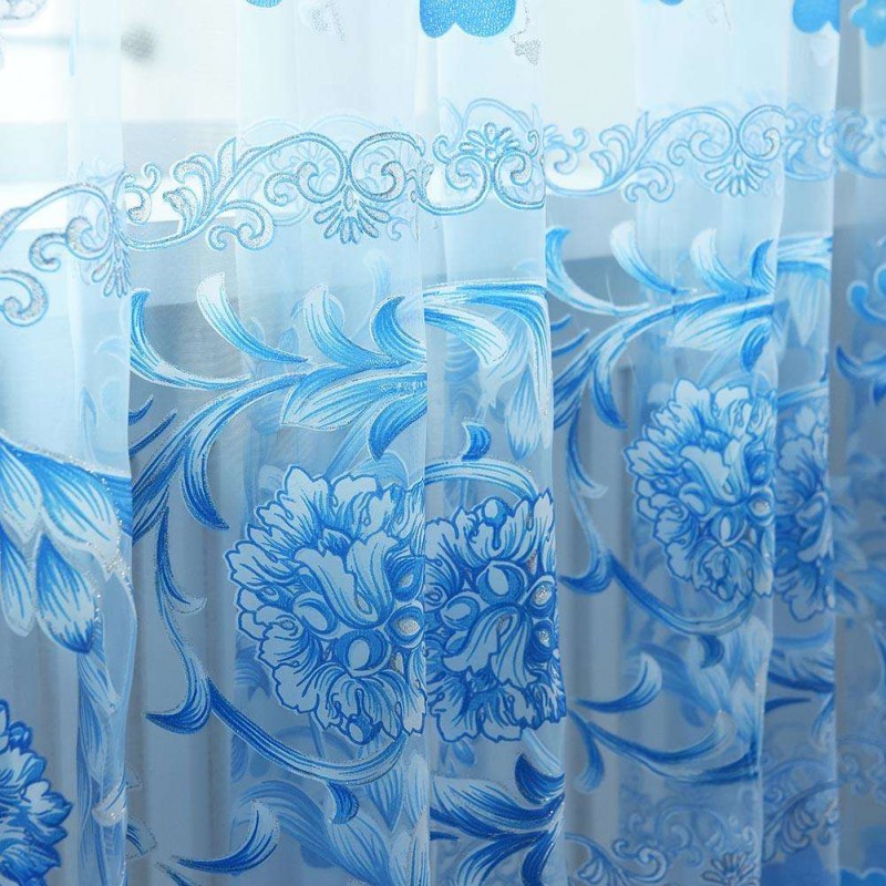 Primrose Yarn Tulle Living Window Curtain Screening for Home Decor(Blue)