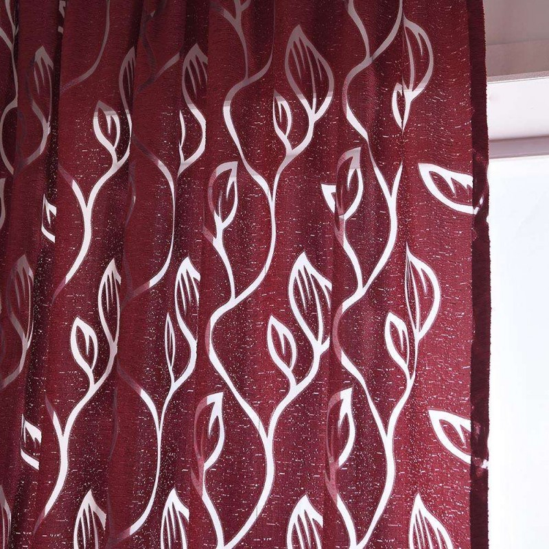 Leaves Embroidered Hollowing Out Yarn Curtain Window Screen(Wine Red)