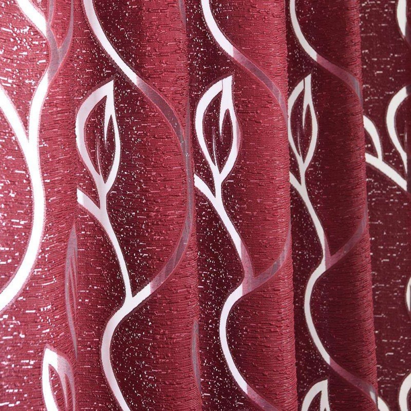 Leaves Embroidered Hollowing Out Yarn Curtain Window Screen(Wine Red)