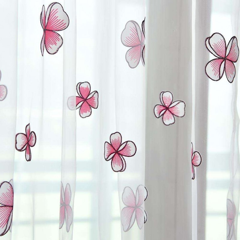 Rich Honored Flowers Yarn Tulle Living Window Curtain Screening(Pink)