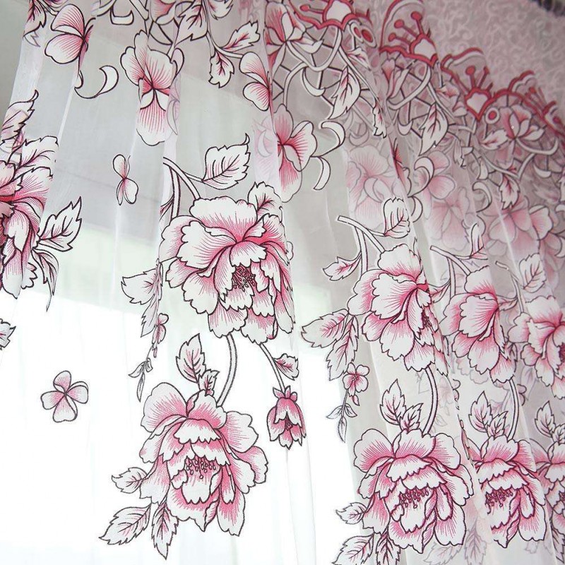 Rich Honored Flowers Yarn Tulle Living Window Curtain Screening(Pink)