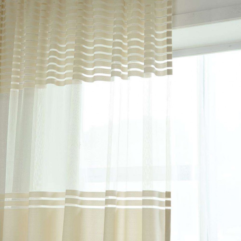 Wide Strip Curtain Tulle Window Screening for Living Room Shading(Beige)