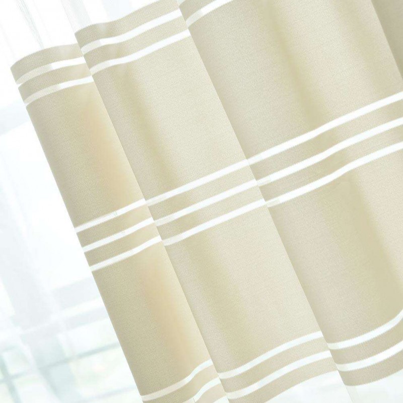 Wide Strip Curtain Tulle Window Screening for Living Room Shading(Beige)