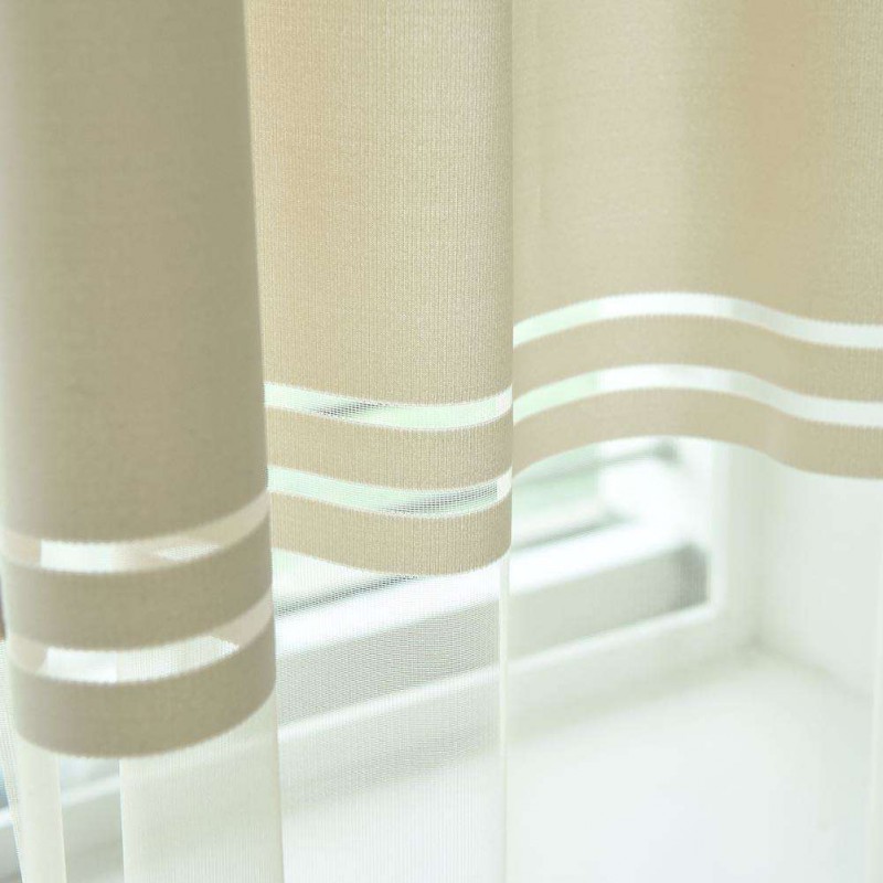 Wide Strip Curtain Tulle Window Screening for Living Room Shading(Beige)