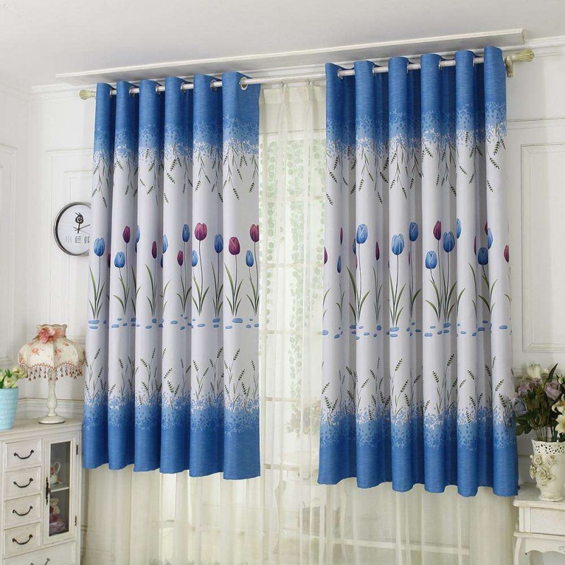 Tulips Print Blackout Window Curtain Punching Purdah Shading Screen Drape