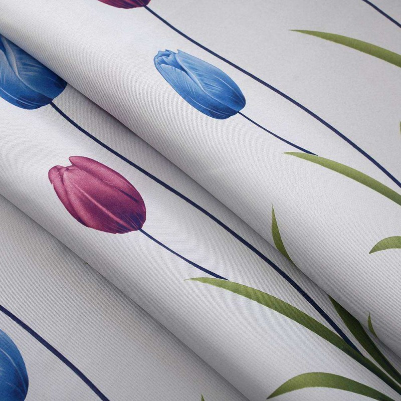 Tulips Print Blackout Window Curtain Punching Purdah Shading Screen Drape