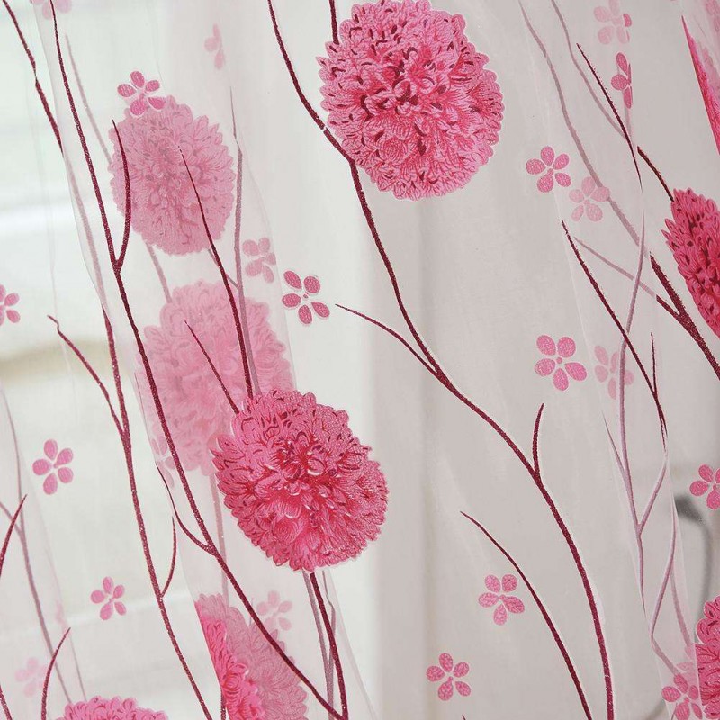 Floral Print Door Curtain Window Purdah Offset Glass Yarn Drape Panel(Pink)