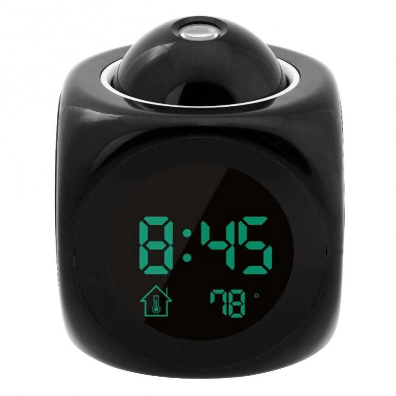 Digital LCD Display Colorful Voice Projection Wake Up Alarm Clock(Black)