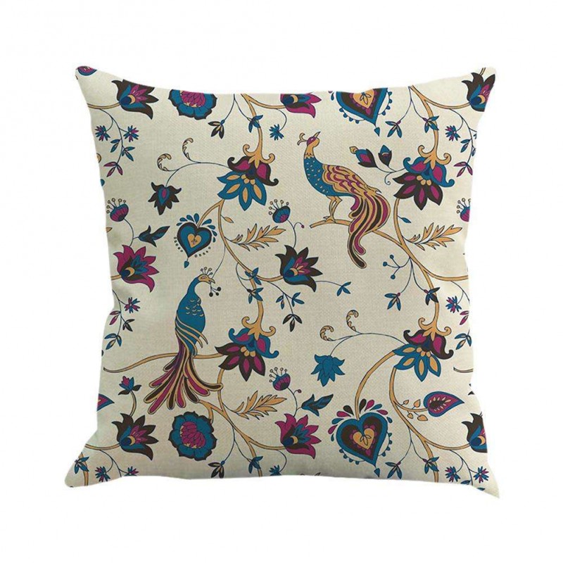 Bird Printed Breathable Linen Pillowcase...