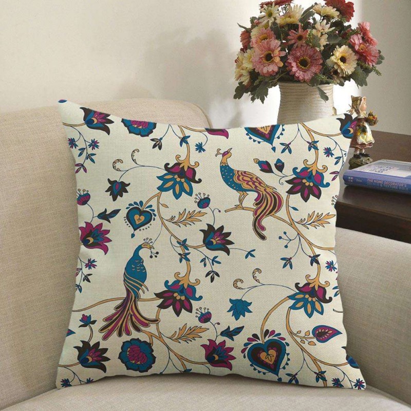 Bird Printed Breathable Linen Pillowcase Cushion Cover Car Home Decor(A)