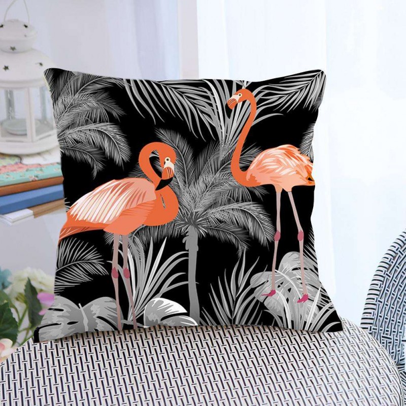 Bird Printing Breathable Linen Pillowcase Sofa Waist Cushion Pillow Cover(3