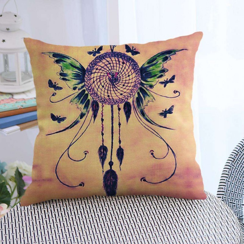 Feather Dreamcatcher Breathable Linen Pillowcase Cushion Cover Home Decor(A