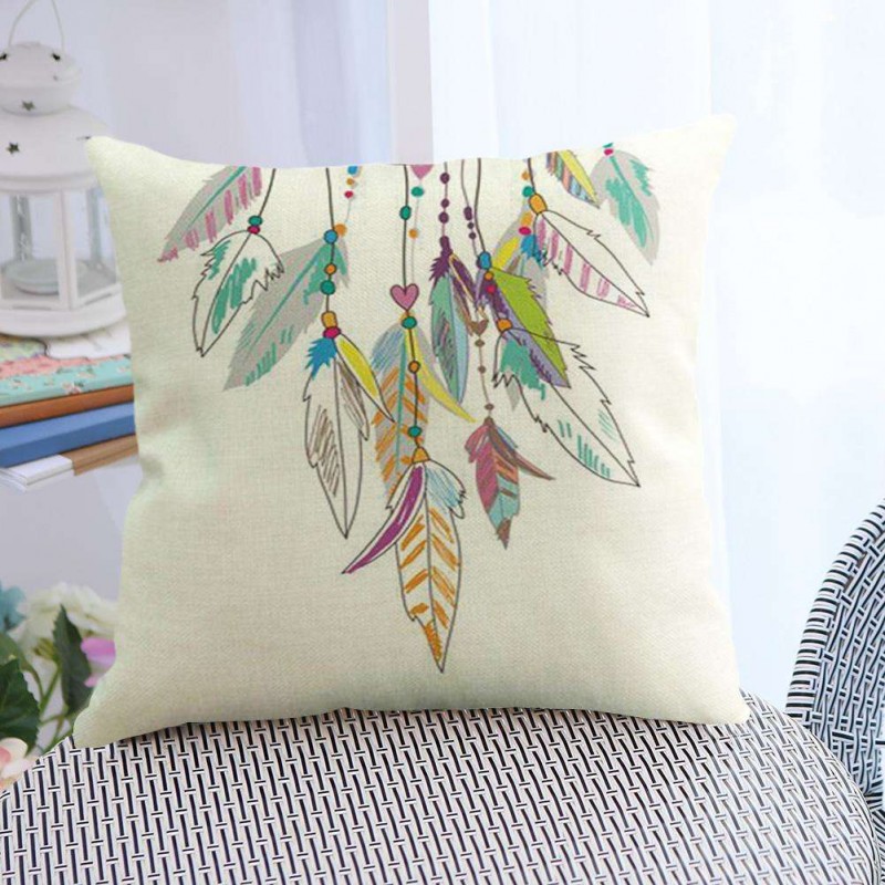 Dreamcatcher Print Breathable Linen Cushion Cover Pillow Case Home Decor(A)