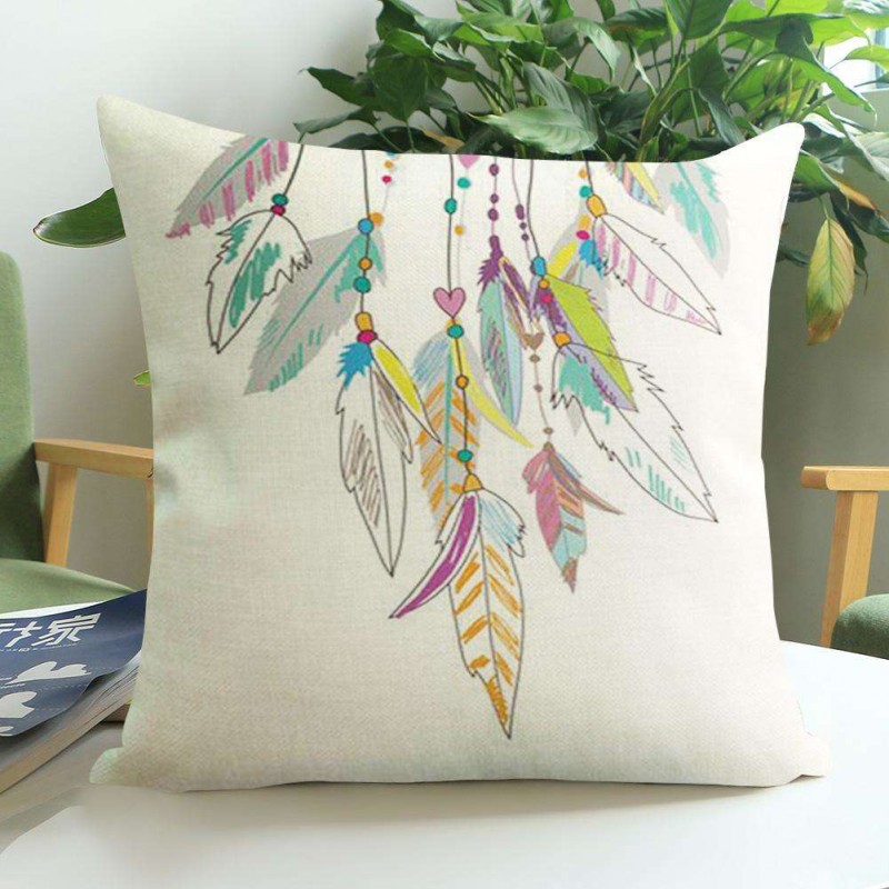 Dreamcatcher Print Breathable Linen Cushion Cover Pillow Case Home Decor(A)