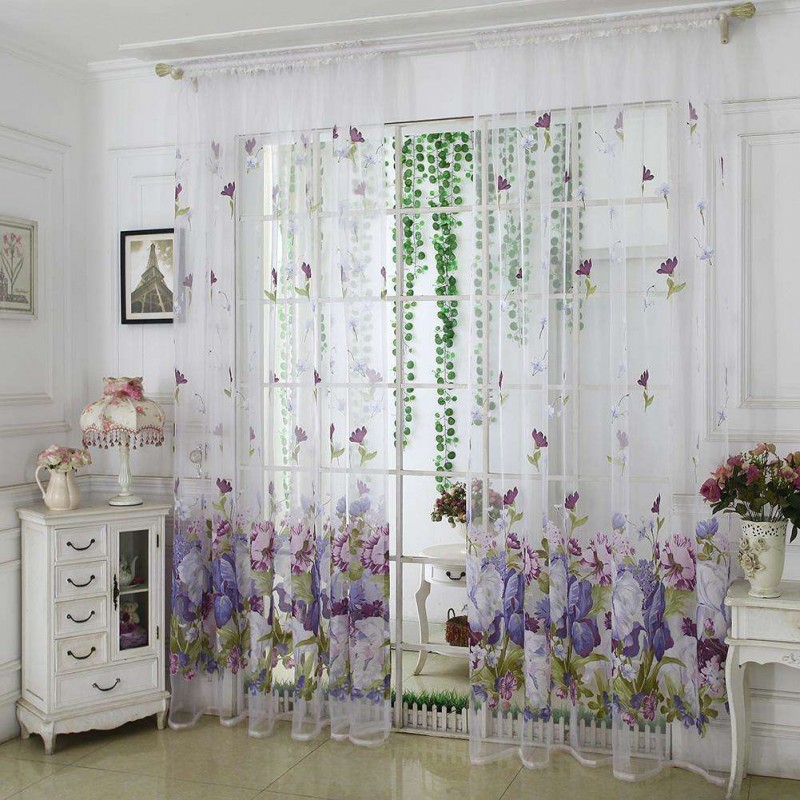 Peony Flower Print Shading Window Curtai...