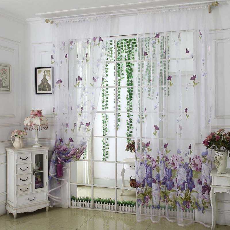 Peony Flower Print Shading Window Curtain Yarn Living Room Bedroom Purdah