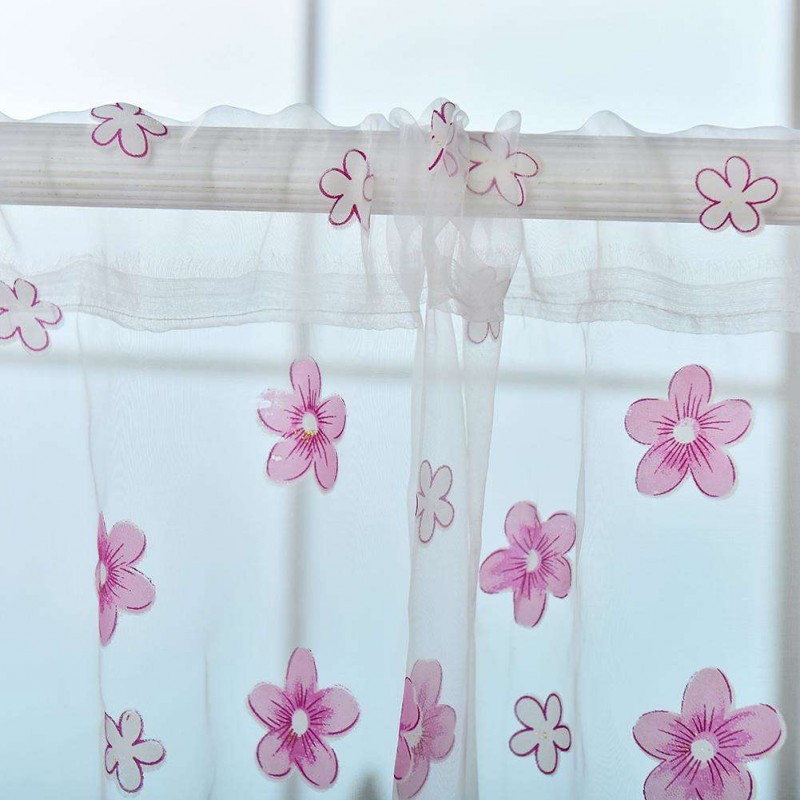 Flower Offset Printing Sheer Curtain Yarn Tulle Window Screen Voile(Pink)