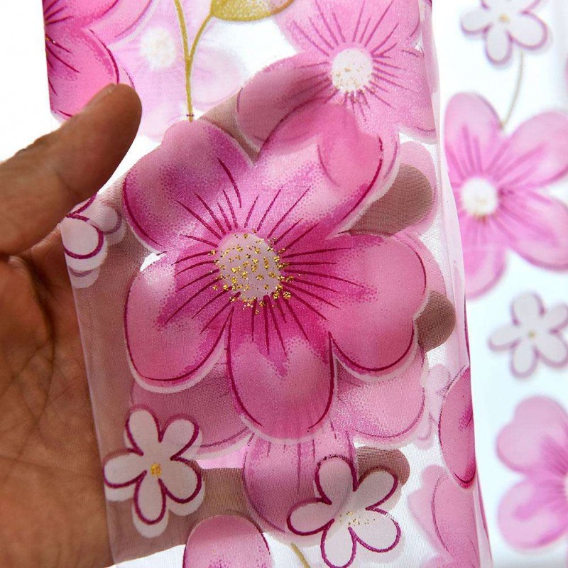 Flower Offset Printing Sheer Curtain Yarn Tulle Window Screen Voile(Pink)