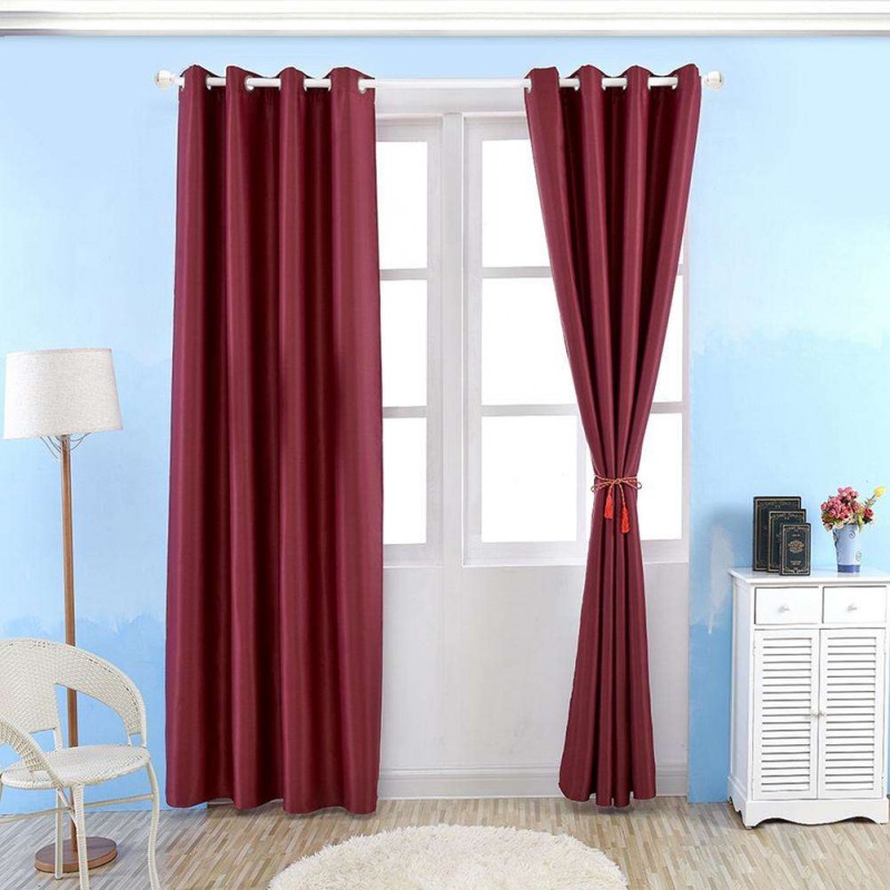 Solid Blackout Shading Window Punching Curtain Purdah Home Decor(Wine Red)