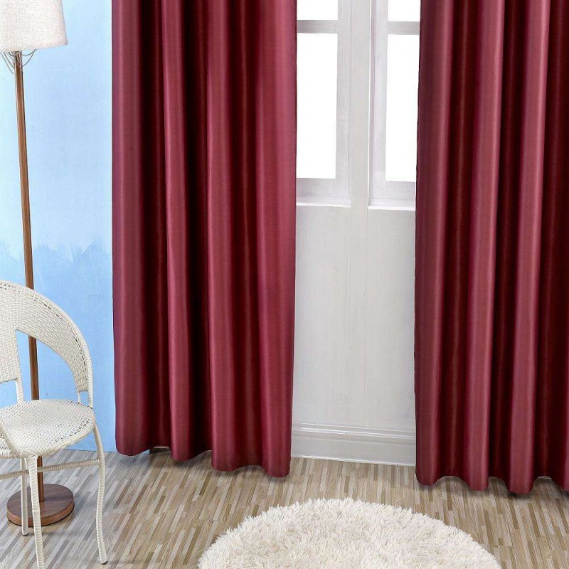 Solid Blackout Shading Window Punching Curtain Purdah Home Decor(Wine Red)