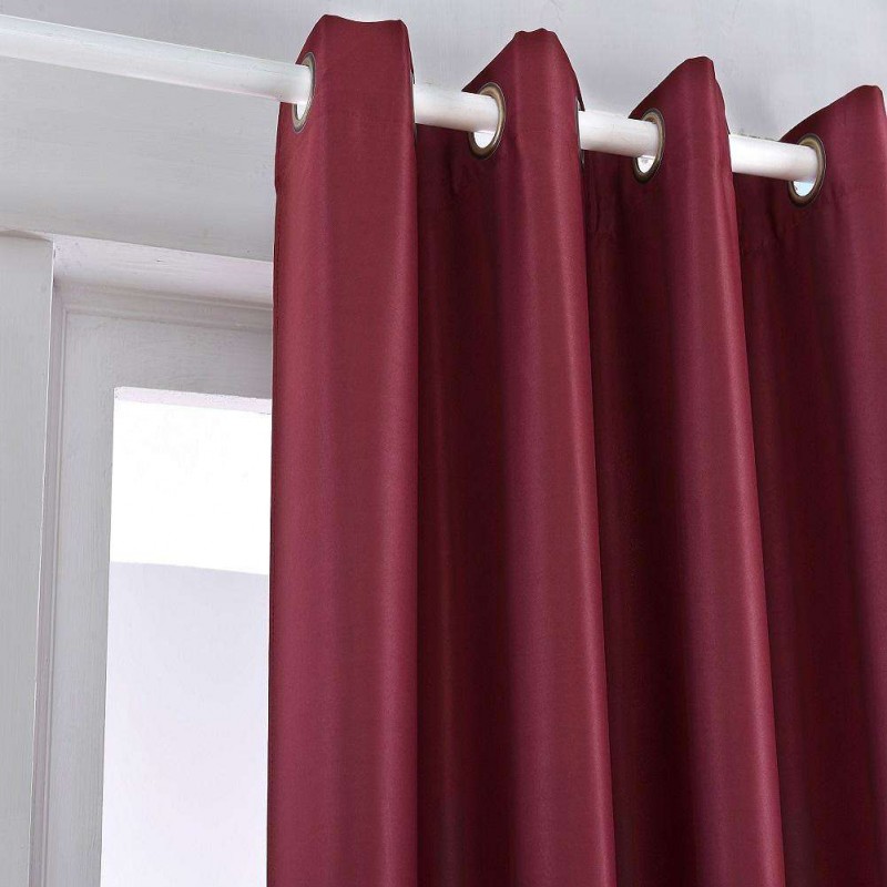 Solid Blackout Shading Window Punching Curtain Purdah Home Decor(Wine Red)