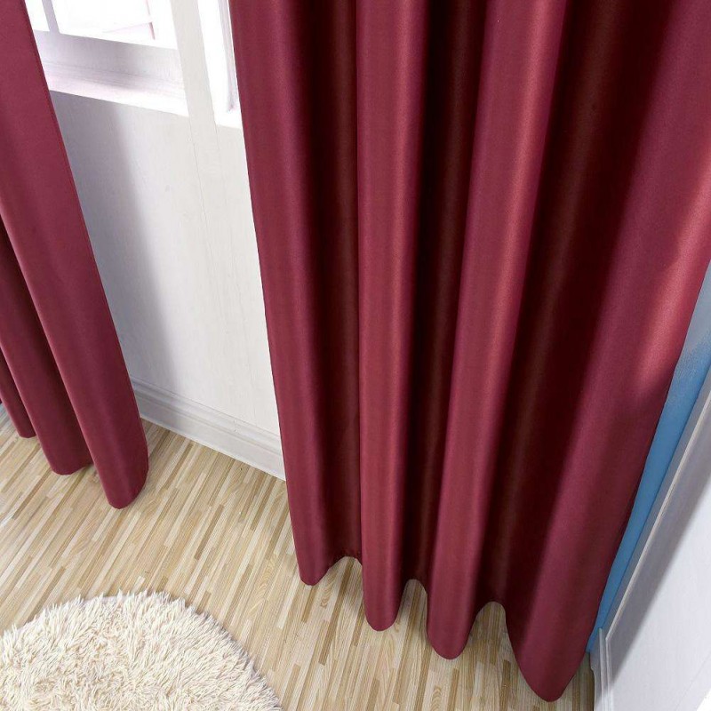 Solid Blackout Shading Window Punching Curtain Purdah Home Decor(Wine Red)