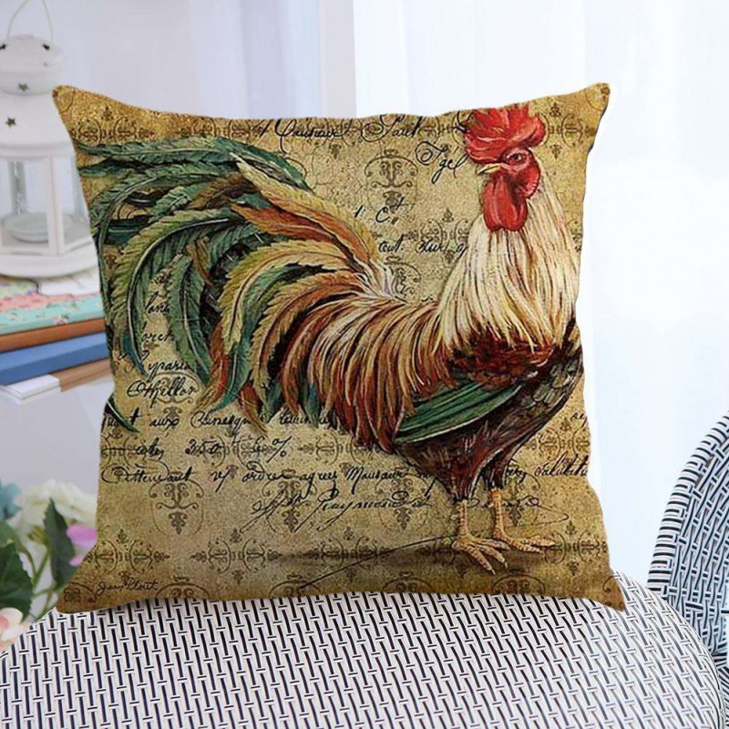 Home Decor Cushion Cover Cock Pillowcase Cotton Linen Pillow Covers (A)