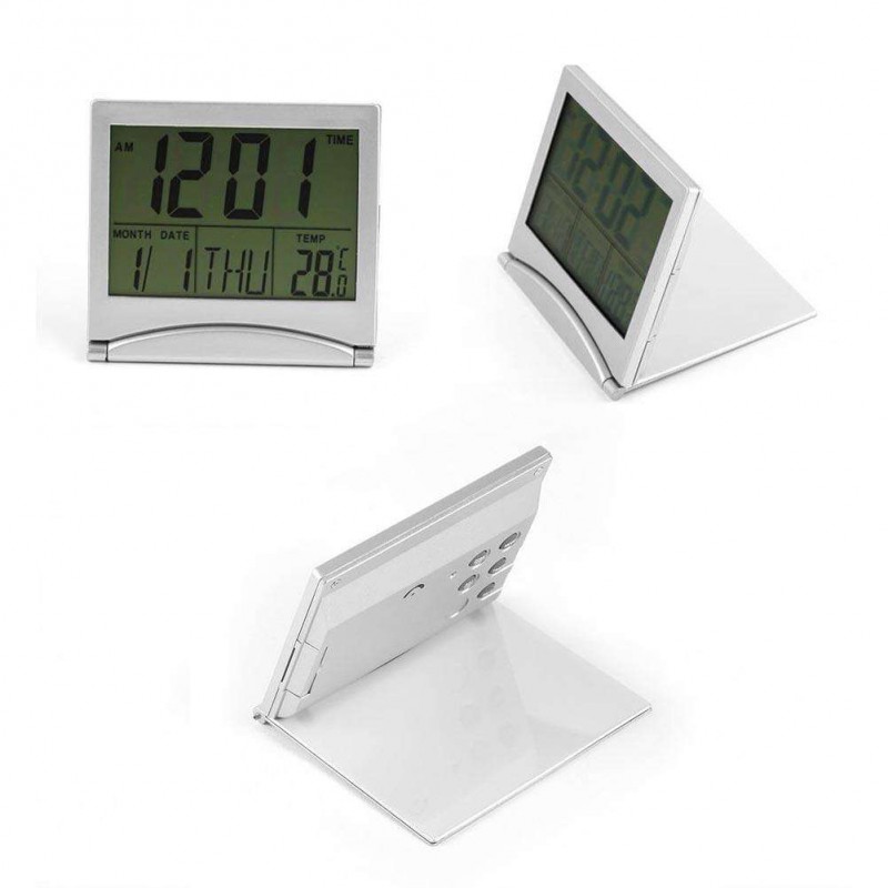 Folding LCD Thermometer Calendar Alarm Digital Clock Home Birthday Reminder