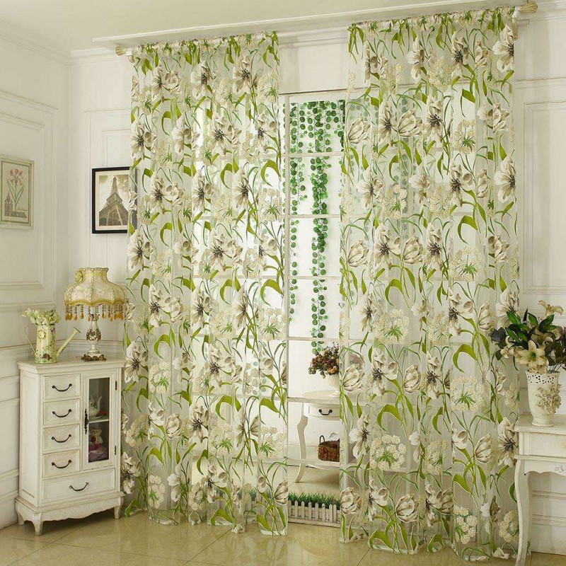 Floral Print Shading Curtain Yarn Window...