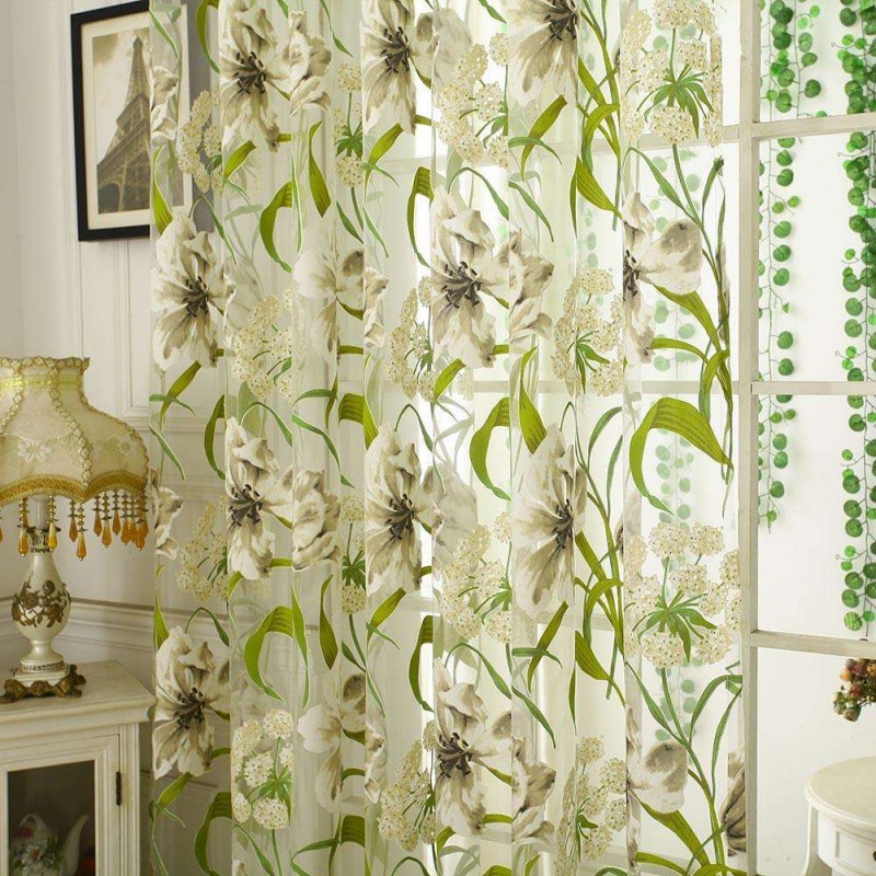 Floral Print Shading Curtain Yarn Window Gauze Bedroom Living Room Purdah