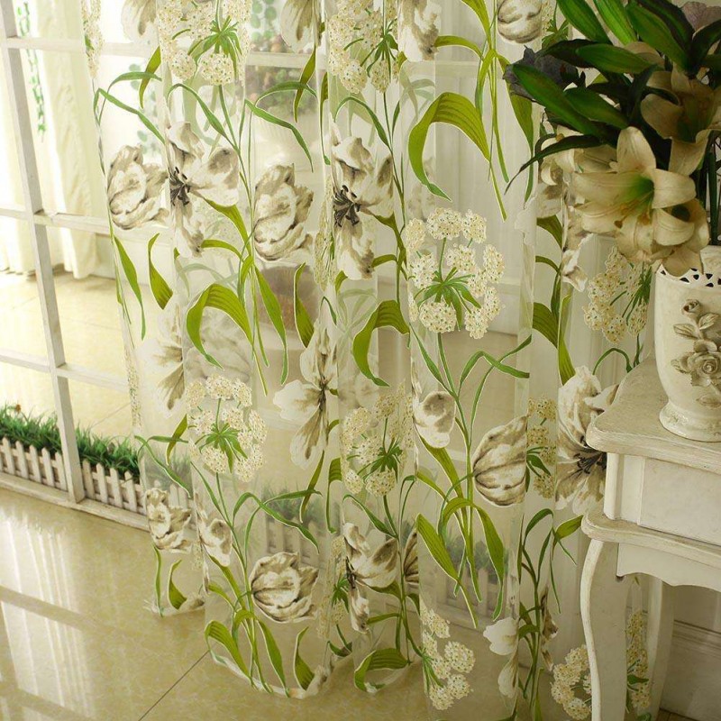 Floral Print Shading Curtain Yarn Window Gauze Bedroom Living Room Purdah