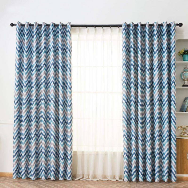 1x2.5m Blackout Window Curtain Wave Print Polyester Shading Curtain (Blue)