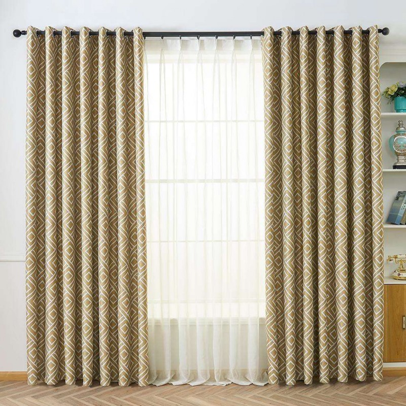 1 x 2.5m Grid Print Blackout Window Curtain Polyester Curtain (Yellow)