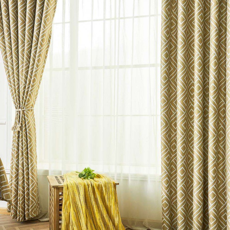 1 x 2.5m Grid Print Blackout Window Curtain Polyester Curtain (Yellow)