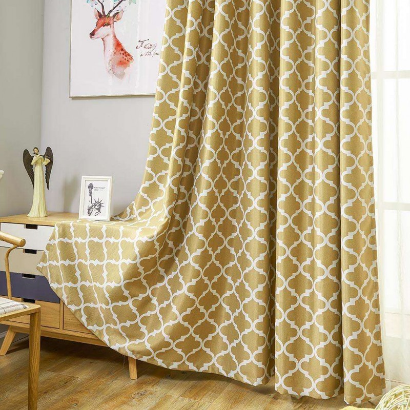 1 x 2.5m Ellipse Printed Blackout Window Curtain Shading Cover (Yellow)