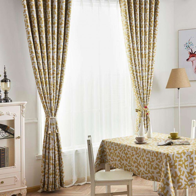 Print Shading Window Curtain Blinds Finished Drapes for Home Decor(Yellow)