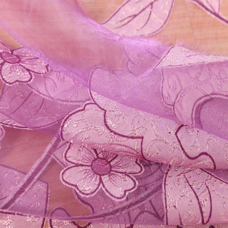 Jacquard Flower Embroidered Curtain Yarn Window Screen Tulle(Light Purple)