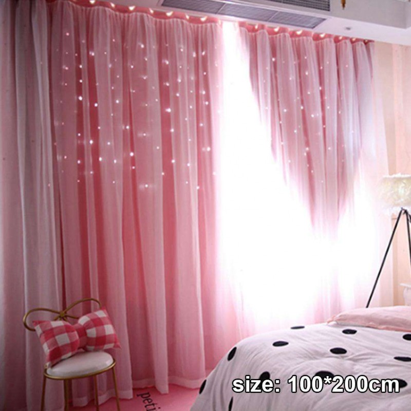 1pc Hollowed Star Shading Window Curtain Drapes Purdah for Living Room(Pink