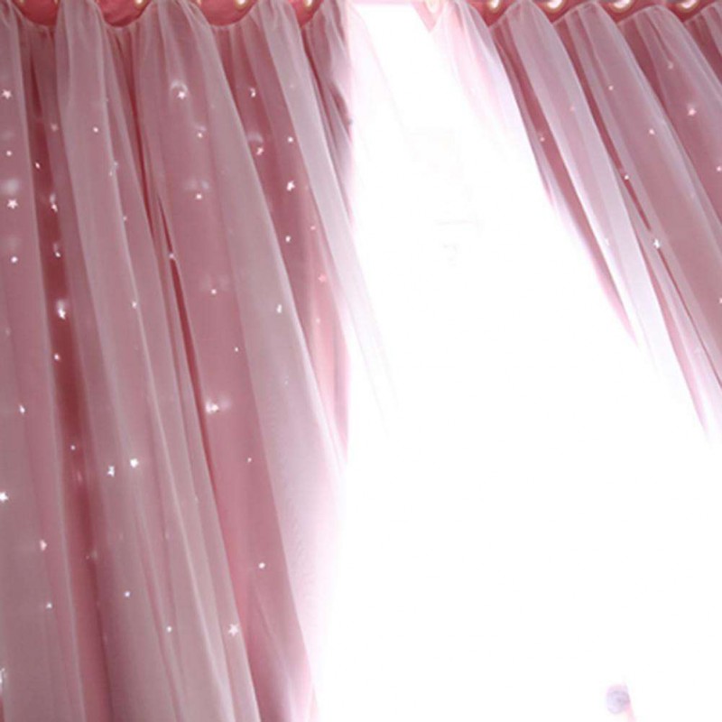 1pc Hollowed Star Shading Window Curtain Drapes Purdah for Living Room(Pink